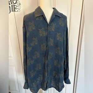 Tommy Bahama Shirt Mens 2XL 100% Linen Blue Floral Tropical  HawaiianLong Sleeve